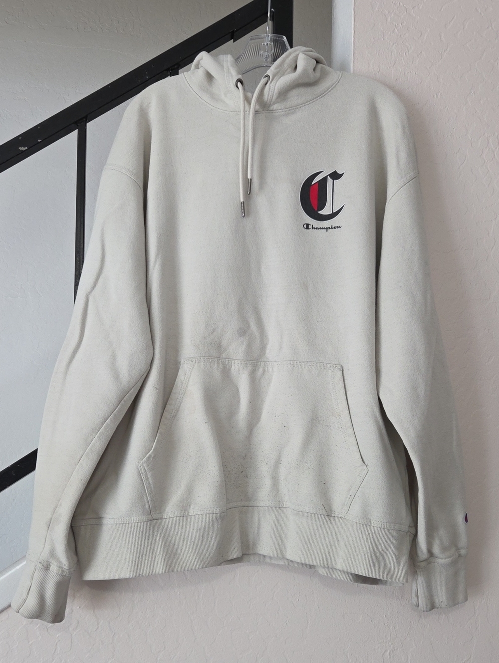 Champion Off-White Pullover Hoodie with Chest Logo